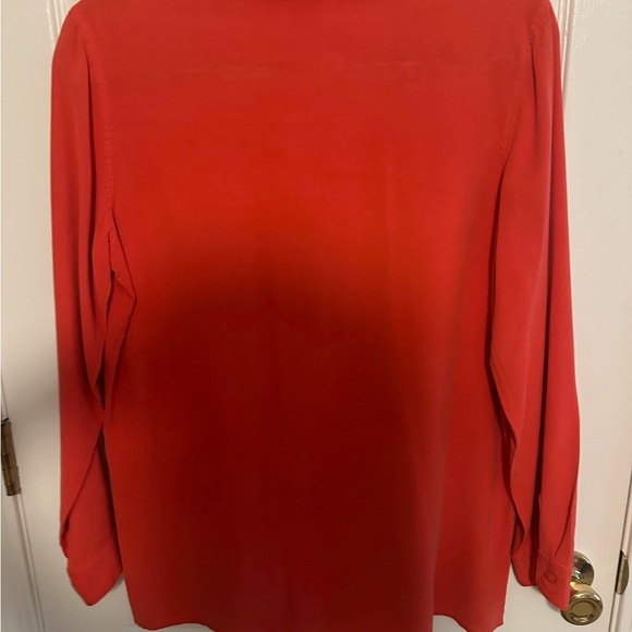 Orange Red Long Sleeve Notched Collar Blouse - Picture 2 of 3